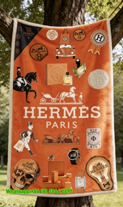Luxury Hermès Vintage Collage Flannel Sofa Throw Blanket IMG_4914